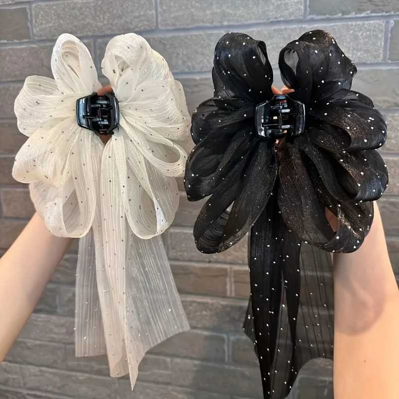 1Pc Vintage Sparkle Bow Hair Claw Set Four Seasons Suitable Party/Date Mesh with Sparkling Diamond Design for Secure Hair Grip H260402