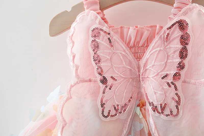 2025 Summer childrens dress casual suspender butterfly girl princess dress cute wings fluffy baby dress childrens clothing H260402