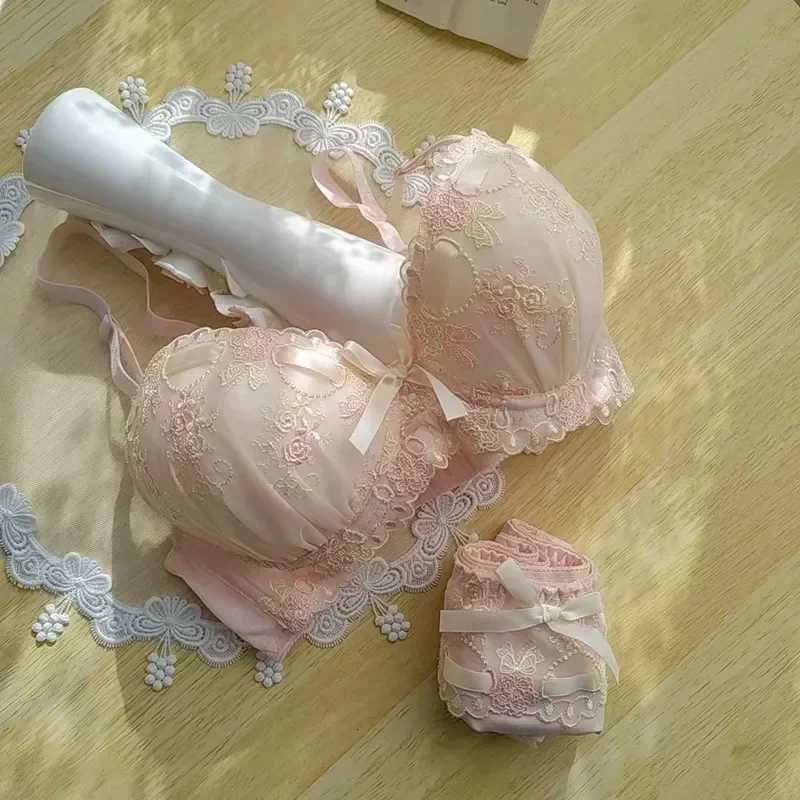 Japanese Embroidered Ribbon Underwear Cute Girlfriend Girls Gather Comfortable Bra Set Z260402