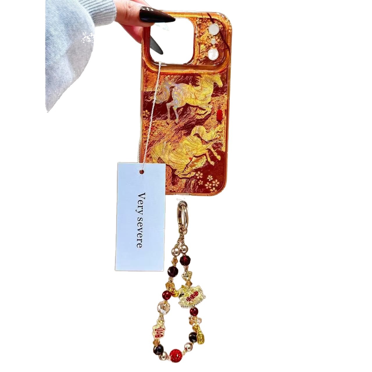 National style festive begonia flower flying galloping horse bead chain iPhone iPhone case