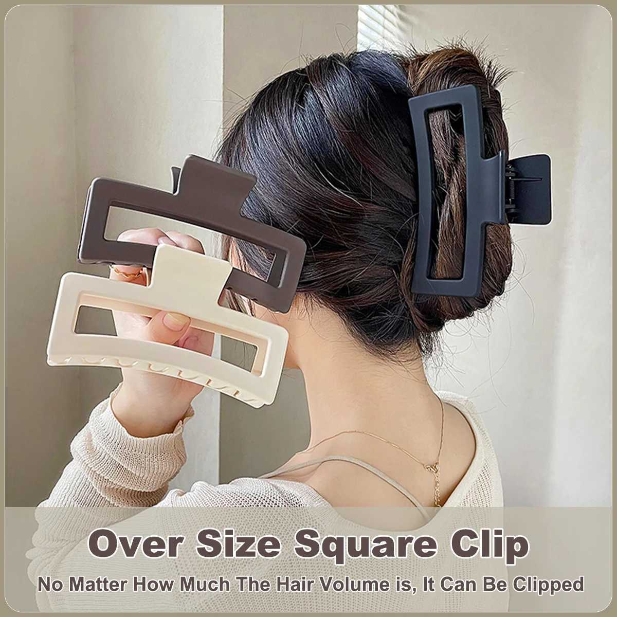 13CM Oversized Solid Color Square Frosted Hair Shark Clip Premium Hair Accessories for Women/Girls Thick Hair Fashion Headdress H260402