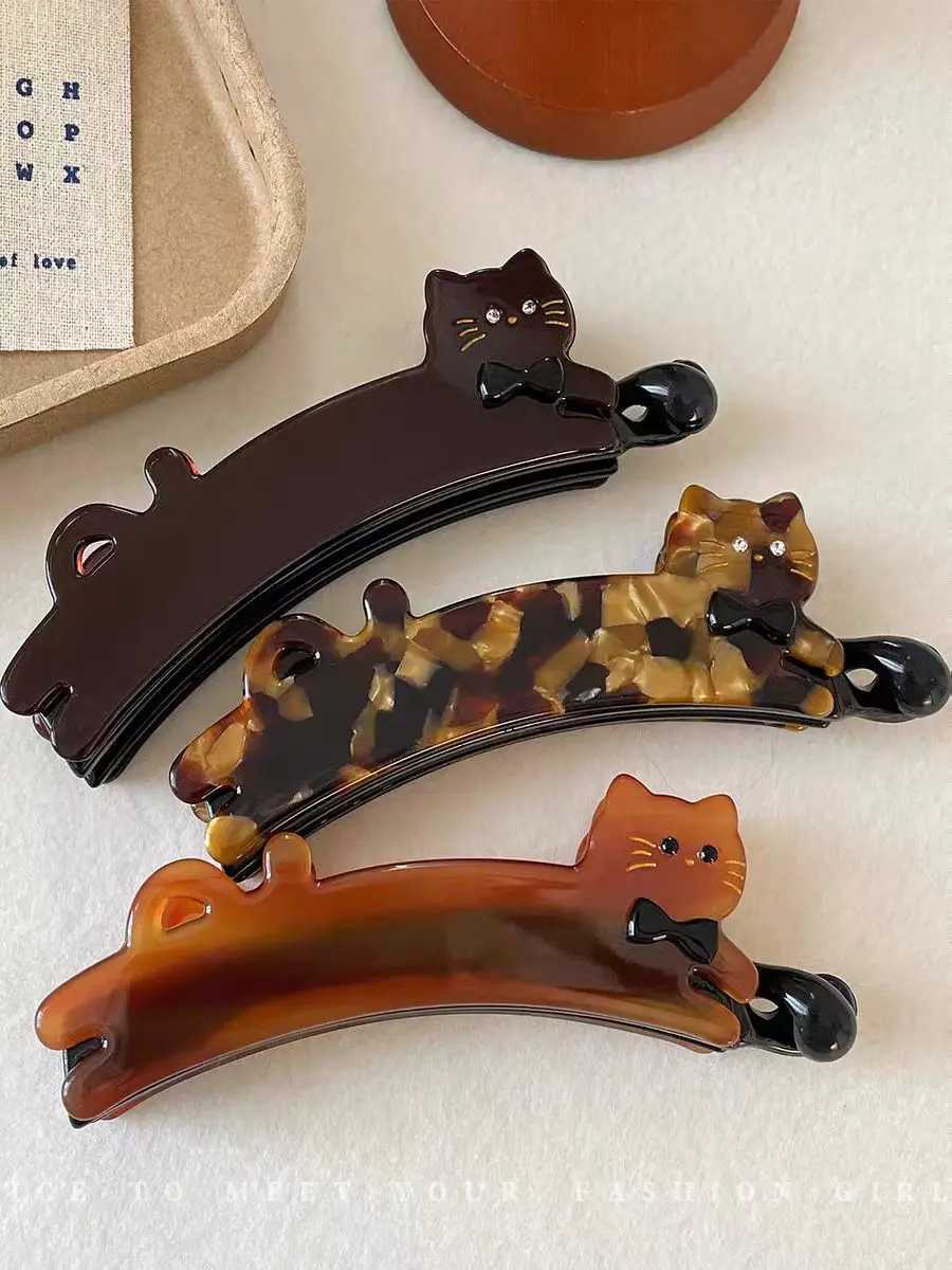 Korean-style cat-shaped acetate hair clip for women back-of-the-head vertical clip ponytail hairpin high-end look banana clip H260402