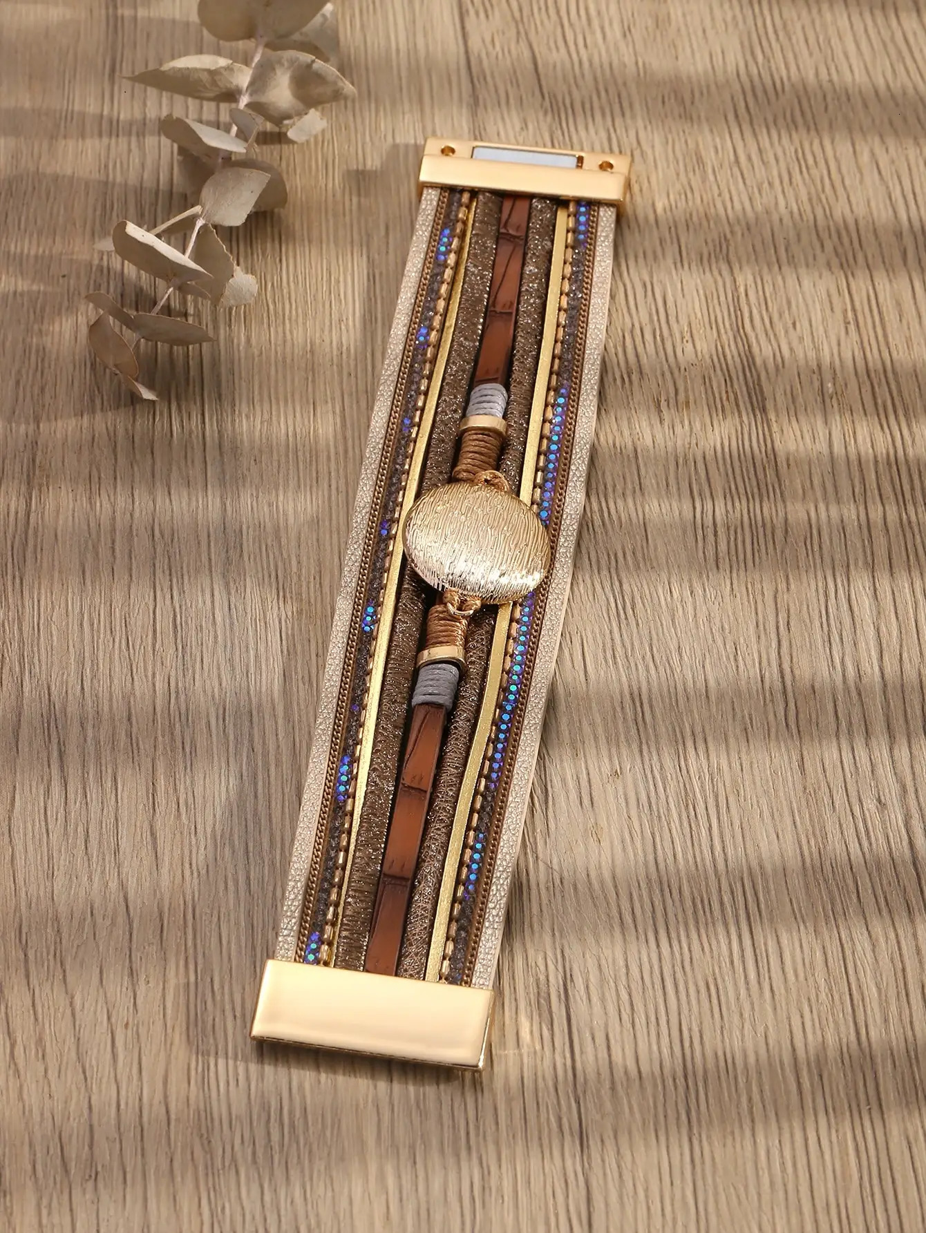 1 womens Euro-American magnetic buckle PU leather widened retro bracelet 260318BJ - view 3
