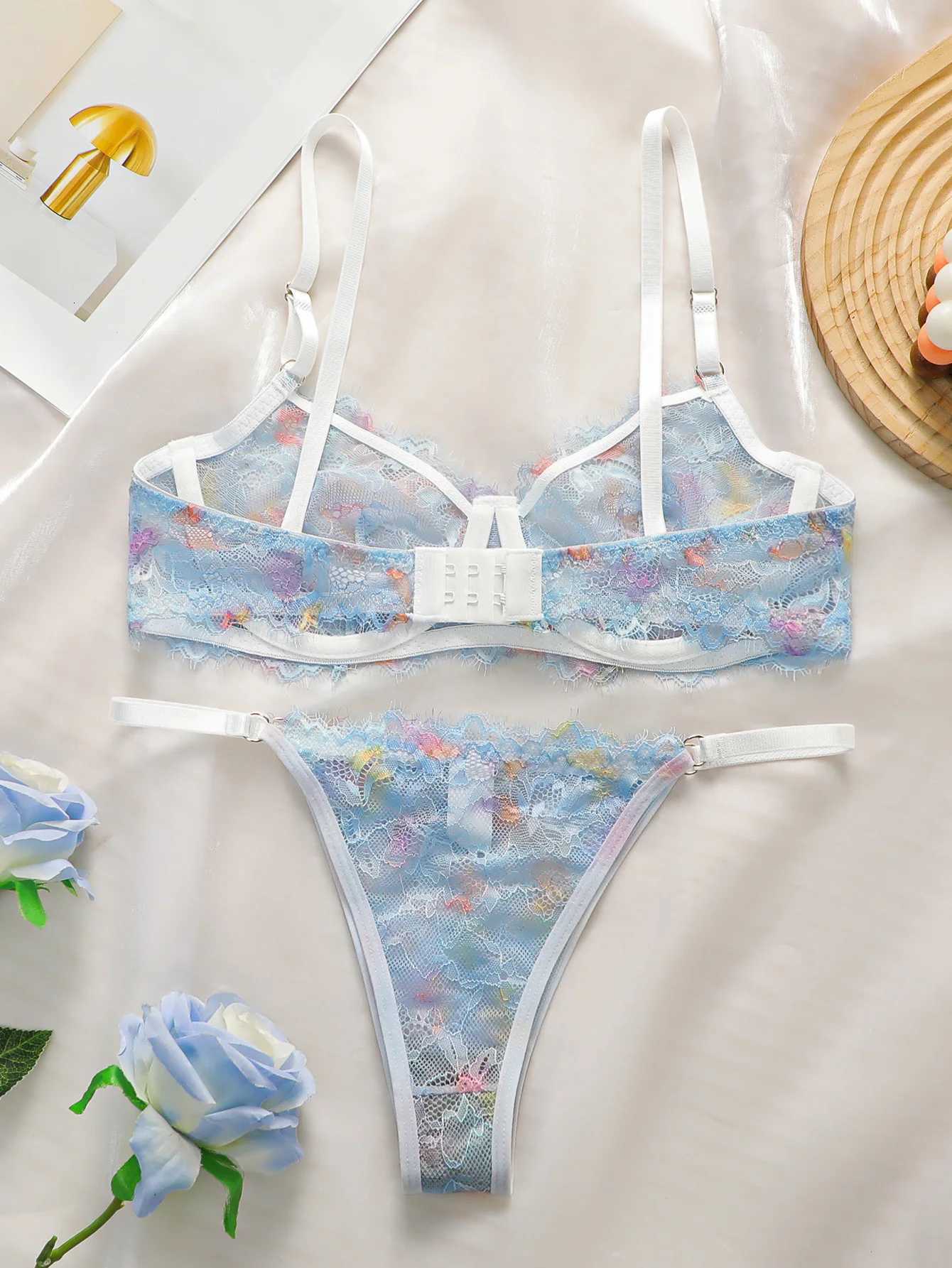 Womens lace transparent lingerie set with steel rims gathered straps adjustable straps comfortable lingerie set YS025 Z260402