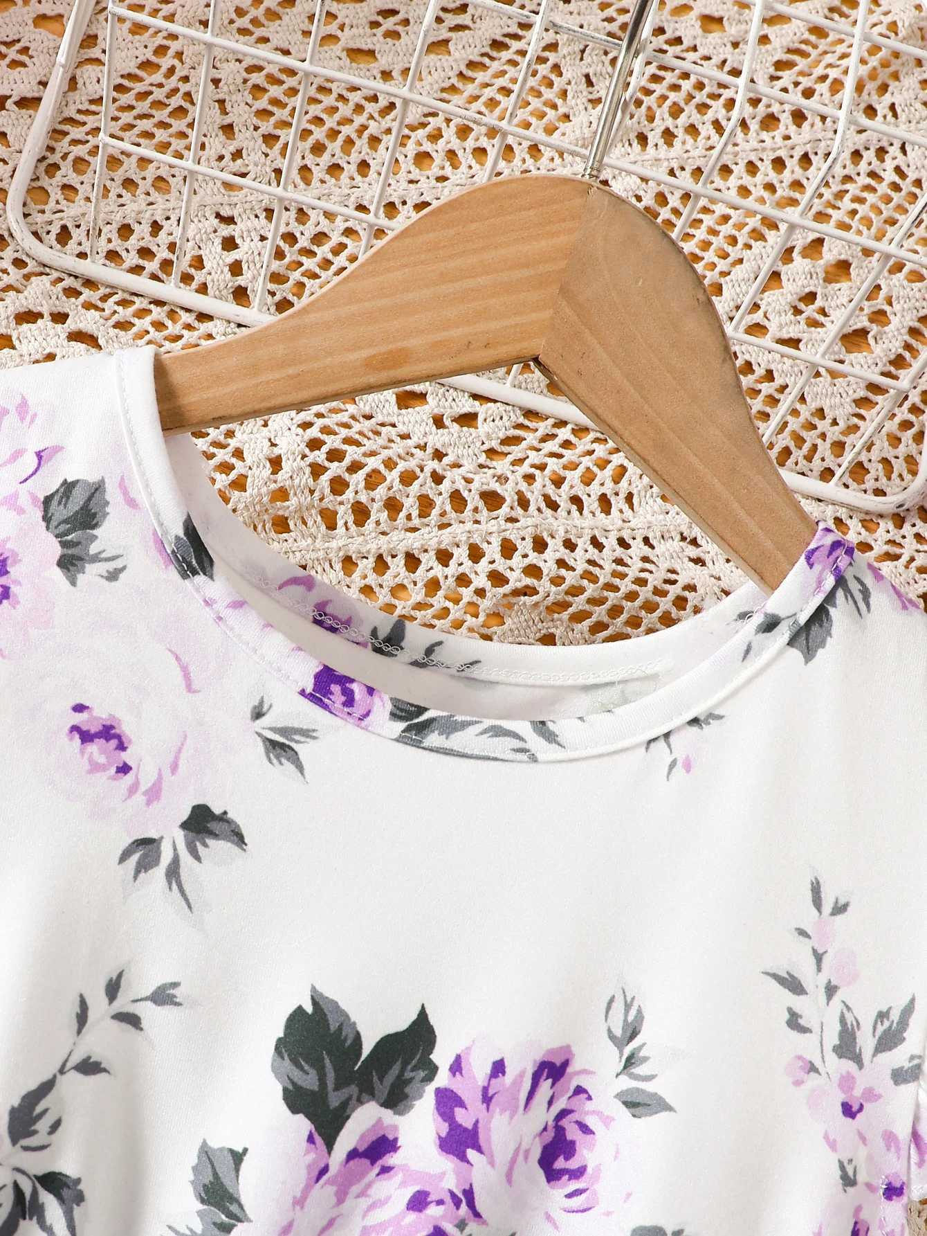 Girls Casual Fashion Knitted Sleeveless Round Neck Flying Sleeves Ruffled Flower Digital Printed Mesh Dress Holiday Beach Party Gift with Ribbon H2604