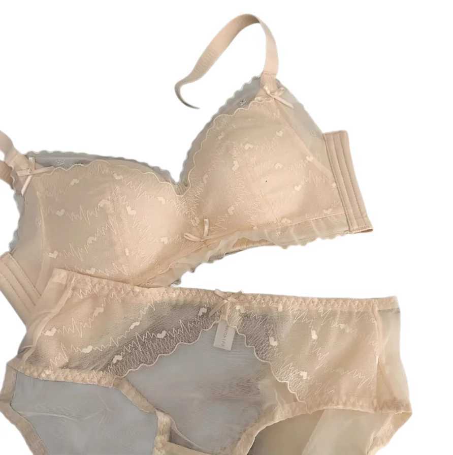 Lace Heart-Shaped Thin Seamless Bra Set with Small Chest Gathered on Top and Anti Sagging Support Without Steel Ring Bra Set Z260402