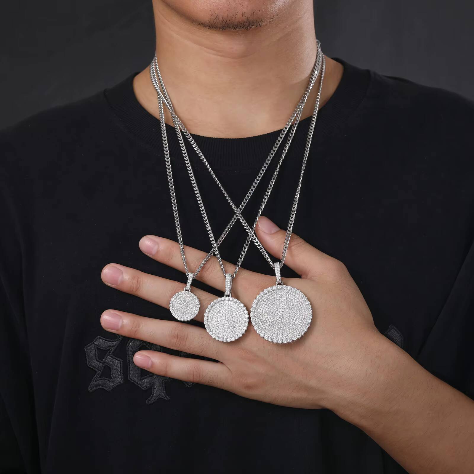 Sparkling Hip Hop Jewelry 20/30/40mm Tag Iced Out Pendant Sterling Silver 925 VVS Moissanite Disc Coin Pendant With Necklace