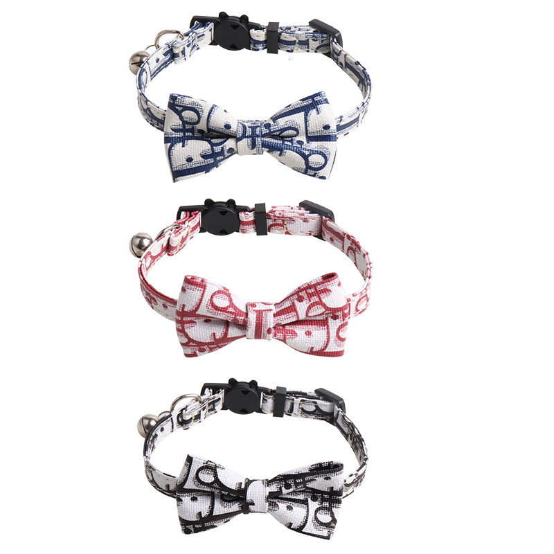 Pet Collar New Pu Leather Detachable Bowknot Alphabet Print With Bell Comfortable Collar For Large Cats Kittens