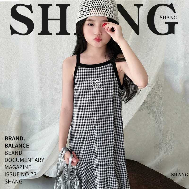 Girls Summer Cotton Dresses Childrens Fashion Dresses Thin Girls Halter Dresses Childrens Flower Dresses Dot Dresses Plaid D H260402