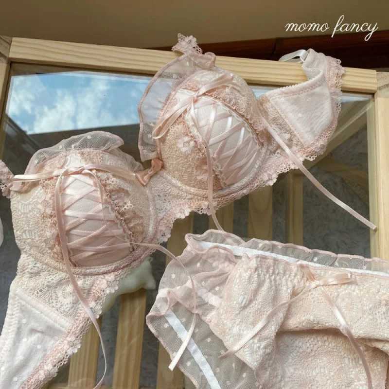 Lolita Prom Solid Color Sweet Bra Lace Bra Adjustable Gathering Anti-Expansion Bra Sweet Temperament Court Bra Z260402