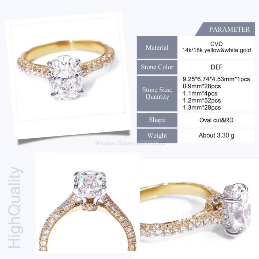 Tianyu Custom Jewelry 1 2 3 4 5 10 Ct Real 14K 18K Oval Lab Created CVD Wedding Solid Gold Lab Grown Diamond Engagement Ring