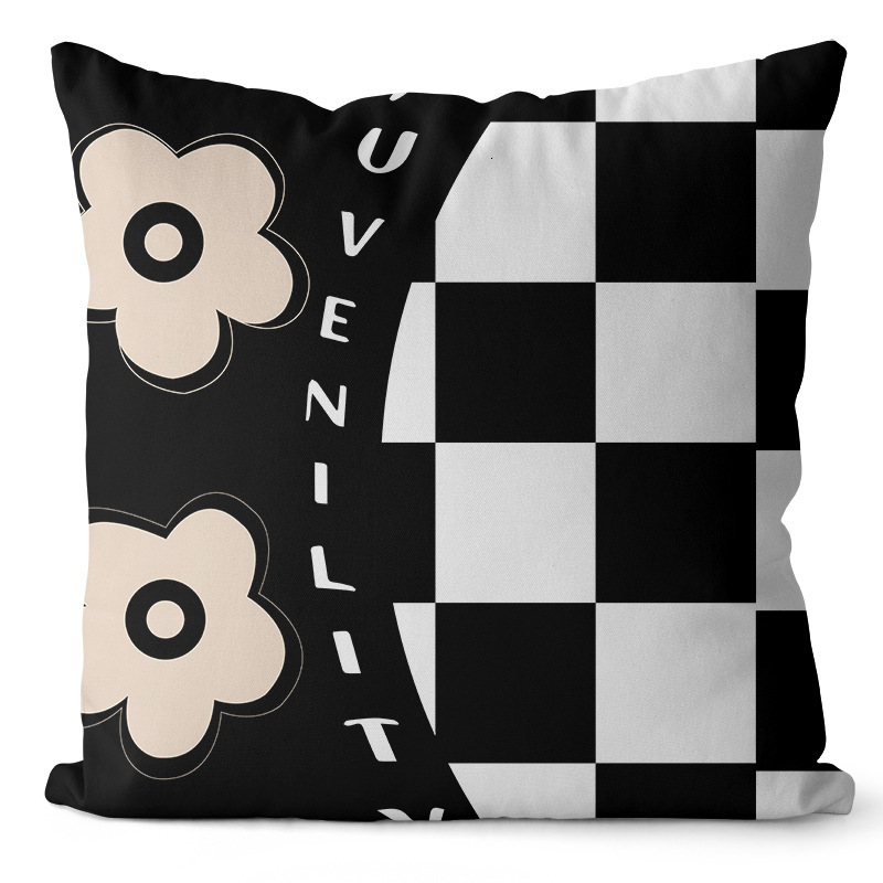 Pillowcase Black White Minimalist Abstract Plant Floral Print Nordic Style Ins Short Plush Sofa Cushion Cover