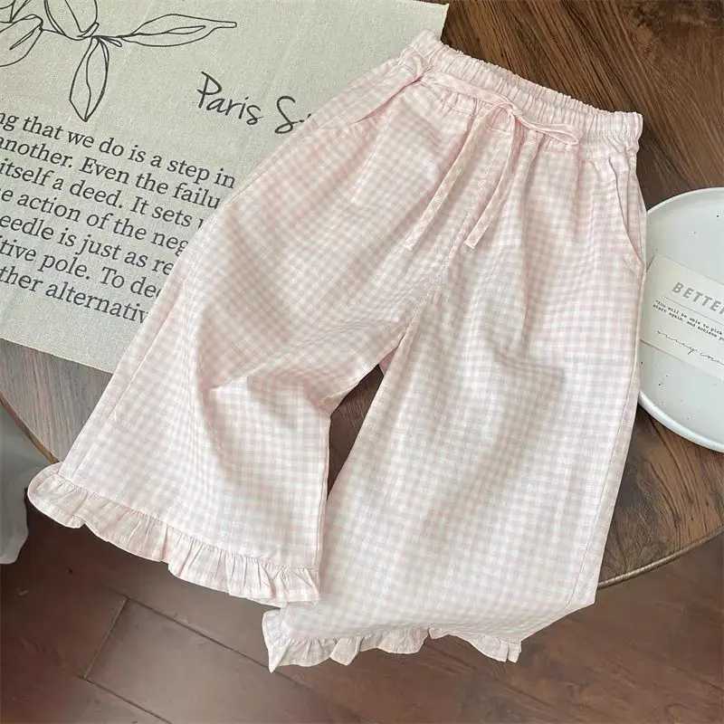 Childrens Clothing Sets Bow Short Sleeve Top Plaid Wide Leg Pants 2pcs Sets Kids Clothes for Girls Toddler Girl Clothes H260402