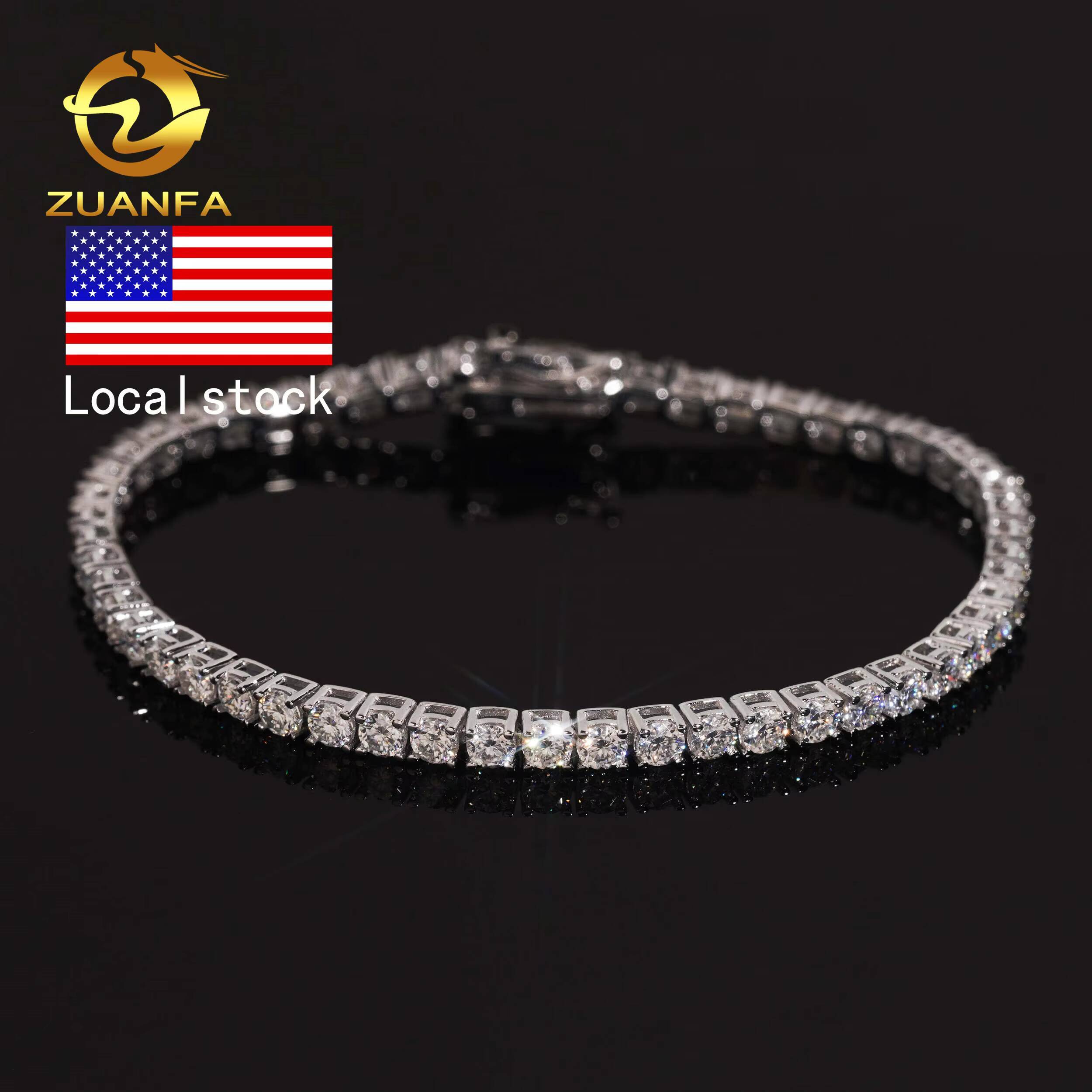 Local Stock Fast Shipping Classic Prong Setting 925 Silver 3mm VVS Moissanite Tennis Bracelet