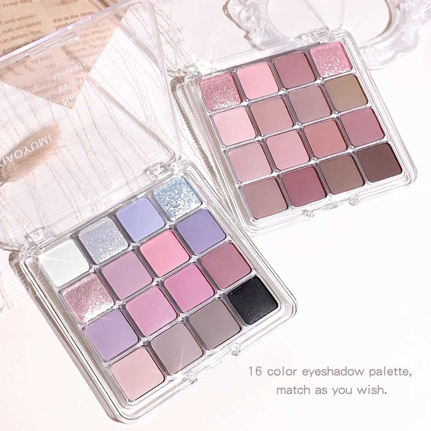 16 Colors Pink Peach Pearly Matte Eyeshadow Palette Glitter Earth Color Eye Shadow Pigment Waterproof Lasting Korean Cosmetics H260402