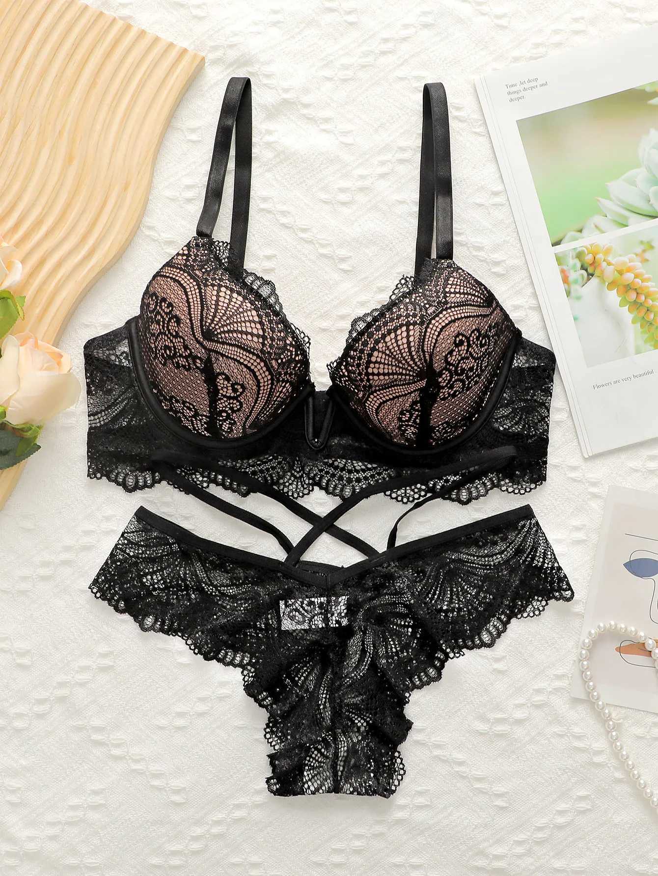 2024 New Womens Latest Production And Sales Pull Gathering Lace Underwear And Underwear Set U093 Z260402