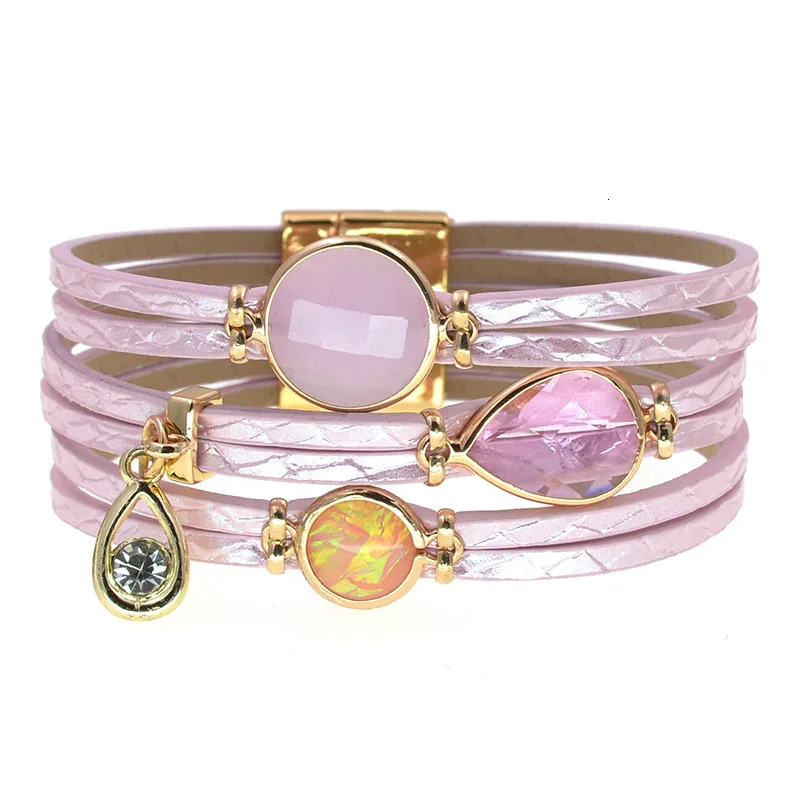 WELLMORE women bracelet glass leather bracelets bohemia charm bracelets for women fashion jewelry wholesale drop 260318BJ - view 4