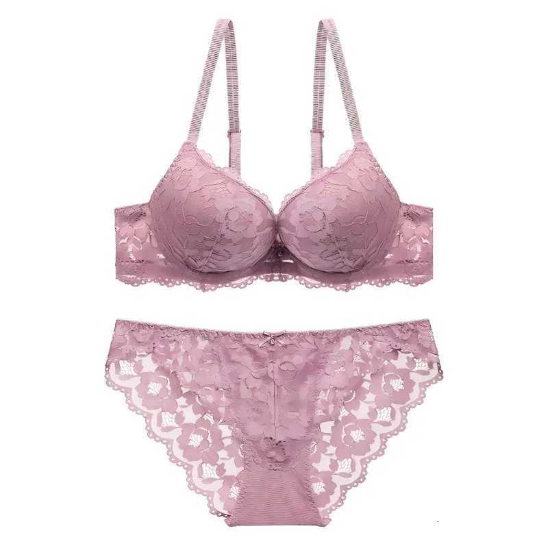 Lace Floral Womens Underwear Set Double Straps Push-Up Bra Hollow-Out Panties Z260402