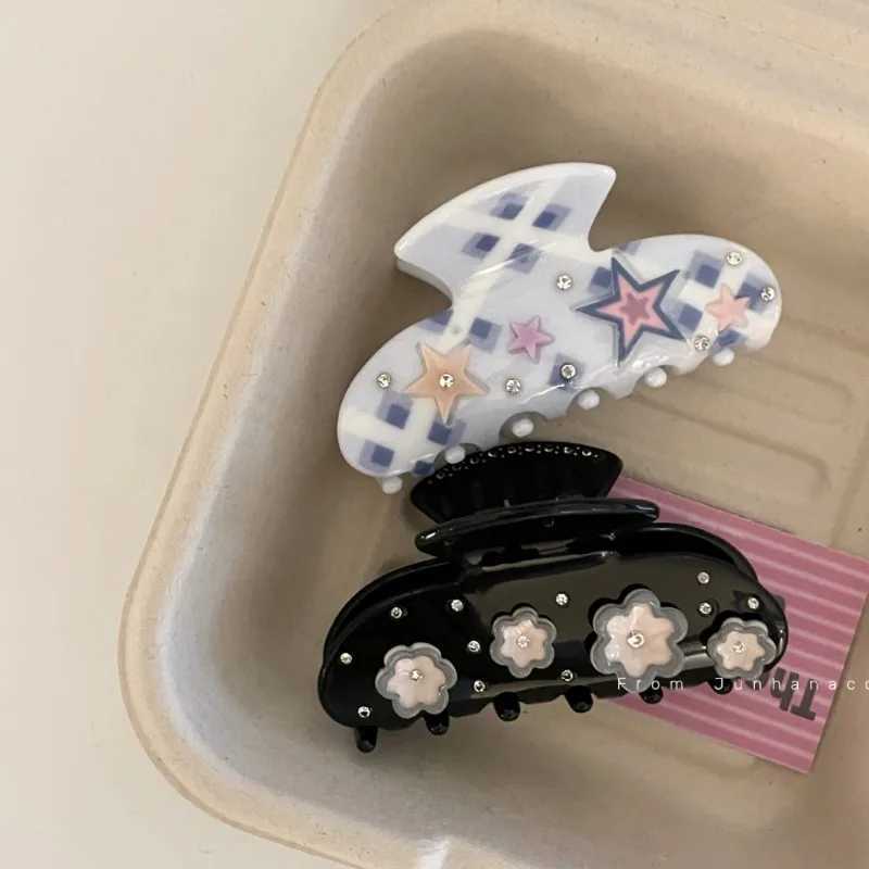 Millennium Hot Girl Denim Blue Stars Shark Clip Y2g Sweet Cool Back Head Updo Hair Claw High-Grade Acetate Hair Accessories H260402