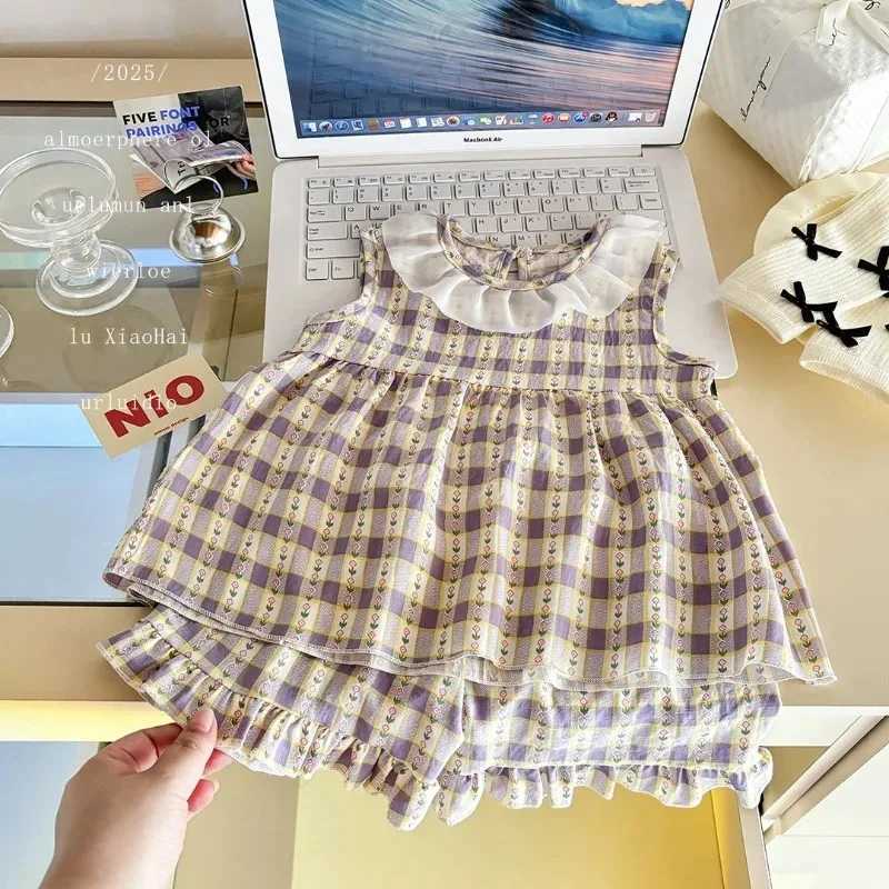 Two-Piece Set Sleeveless Princess Dress with Floral Print Summer Thin Outfit for Baby Girls Baby Girl Cute Floral Skirt H260402