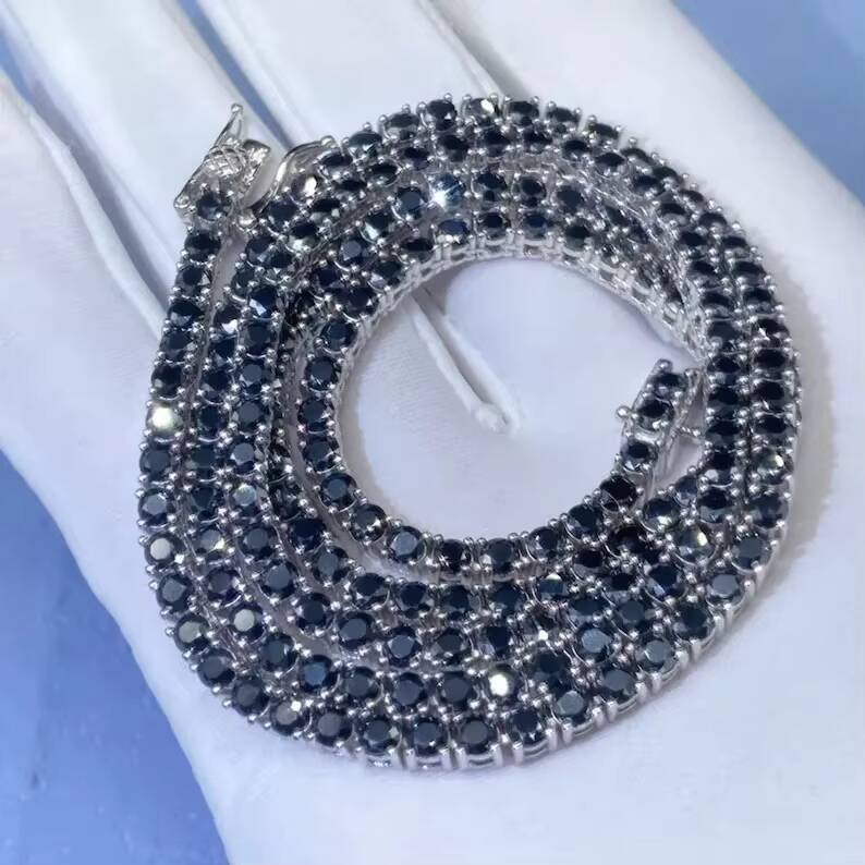 Hiphop Jewelry Silver Necklace 925 Silver Black VVS Moissanite Diamond Pass Diamond Tester Tennis Chain