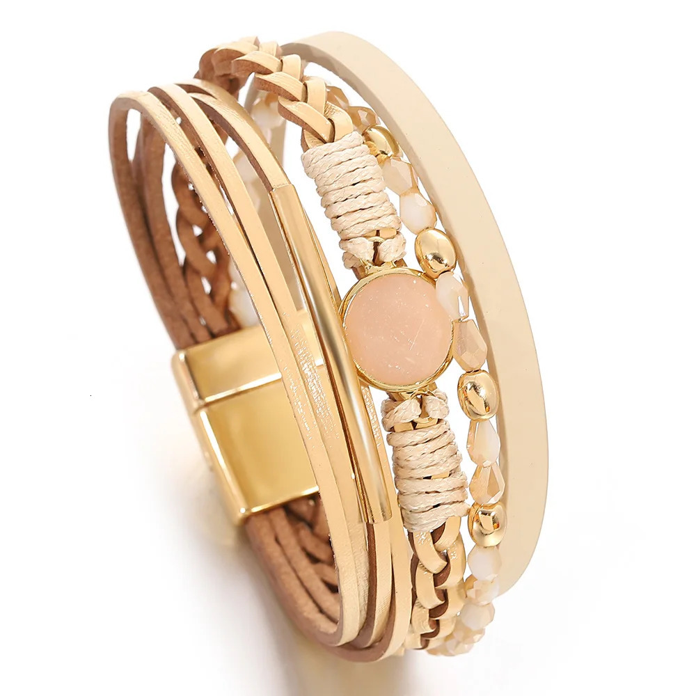 ALLYES Charm Handmade Braided Leather Bracelet for Women Men Crystal Metal Beaded Chain Multilayer Wrap Bracelets Jewelry Gift 260318BJ - view 5
