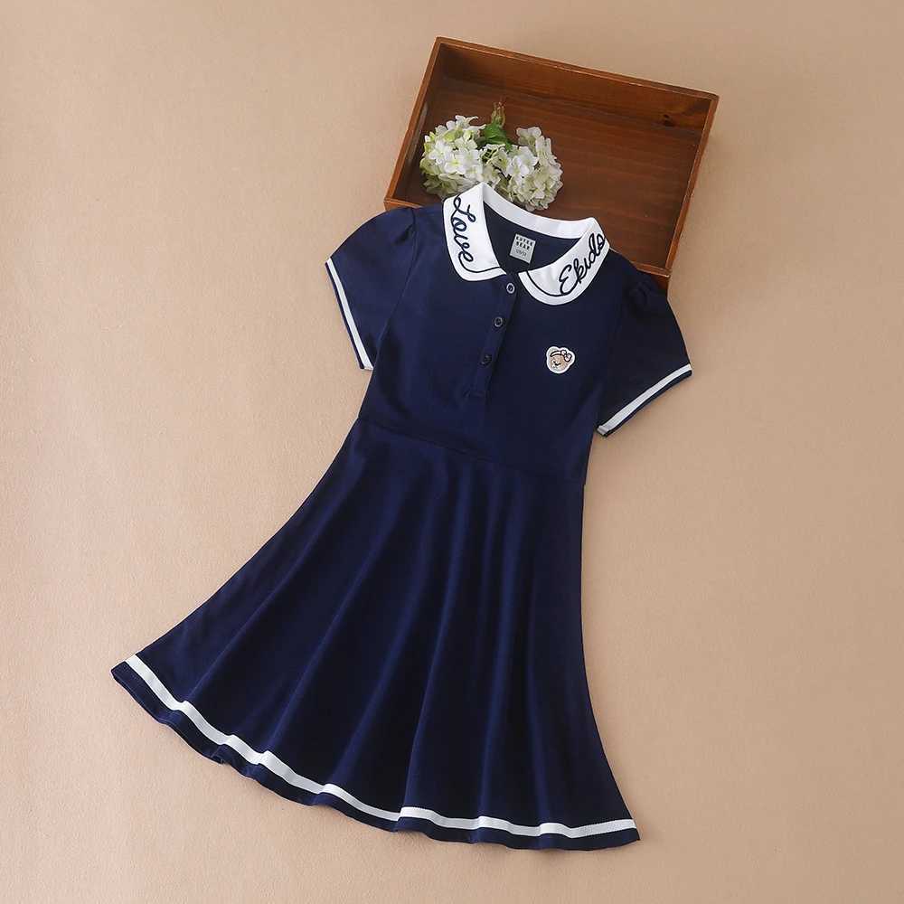 Girls Summer Dress 2024 Turn-Down Collar Clothes Children Preppy Style Embroidered School Sundress Kids 5-12 Years H260402