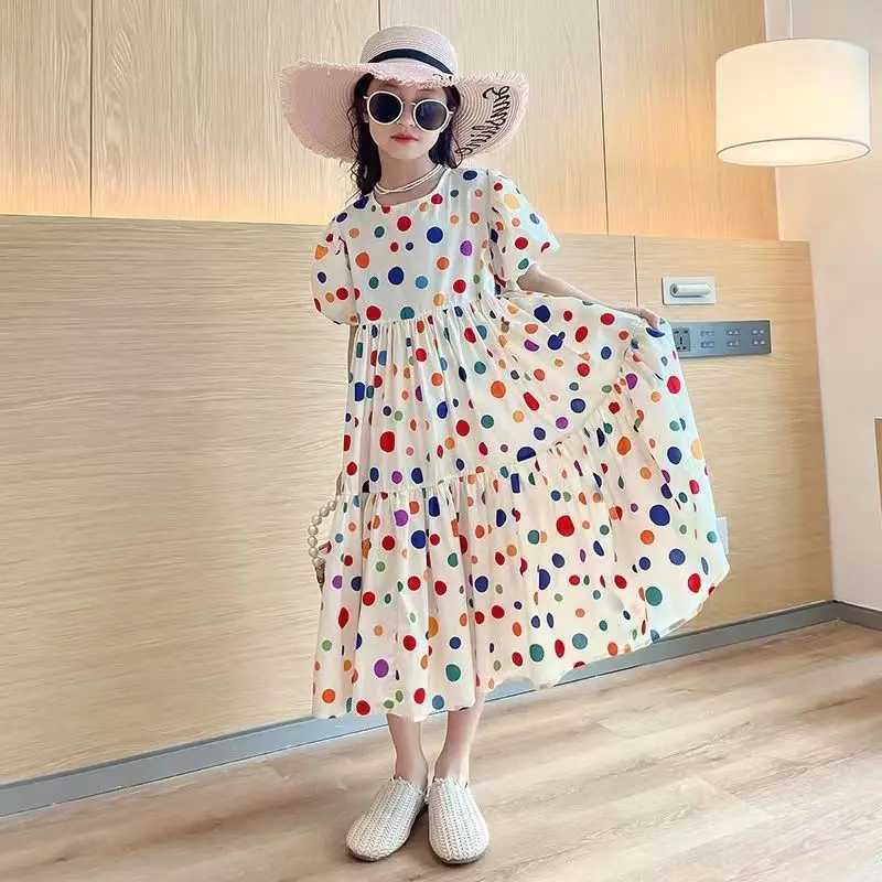 Fashion Summer Girls Dress 2026 Dot Beach Long Dress For Girl Bohemia Children Princess Loose Dresses Costume Teen 8 10 12 14 Y H260402