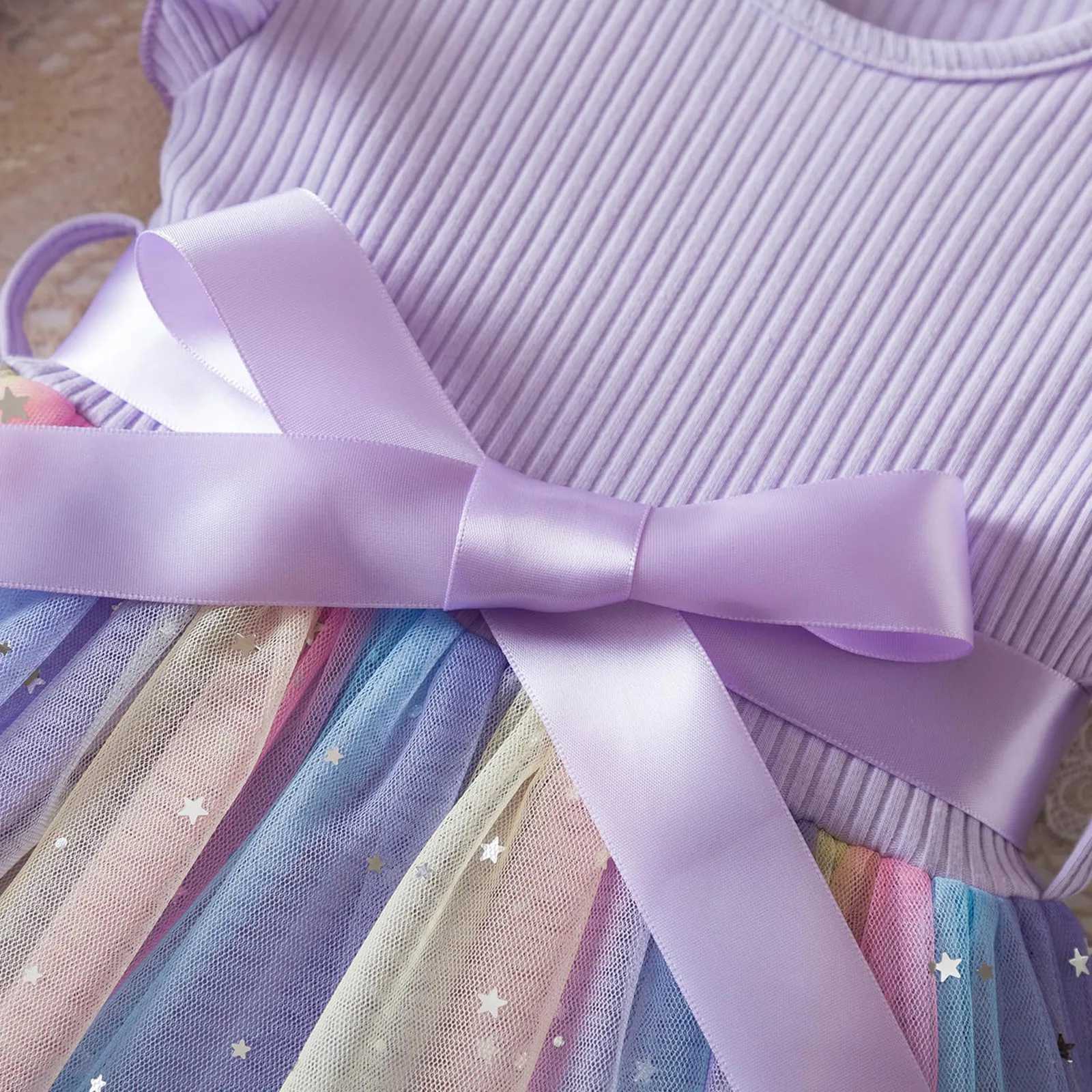 New Girls Dress for Sequins Birthday 1-5Y Toddler Girls Rainbow Tulle Dress Sweet Kids Princess Dress for Girls 2025 Summer Wear H260402