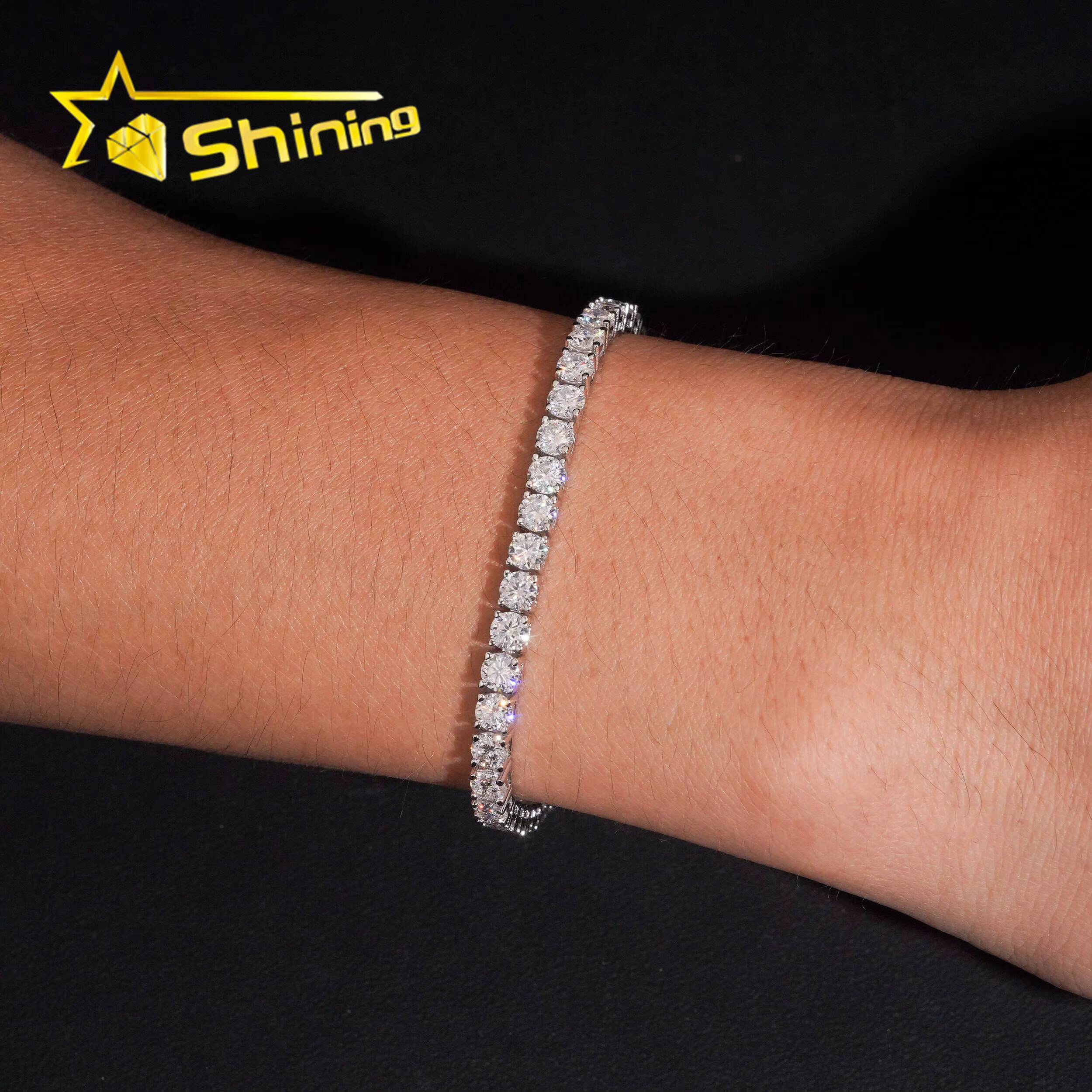 USA Warehouse Local Stock GRA Cert 4MM 925 Solid Silver Hip Hop Iced Out VVS Moissanite Diamond Tennis Chain Bracelet