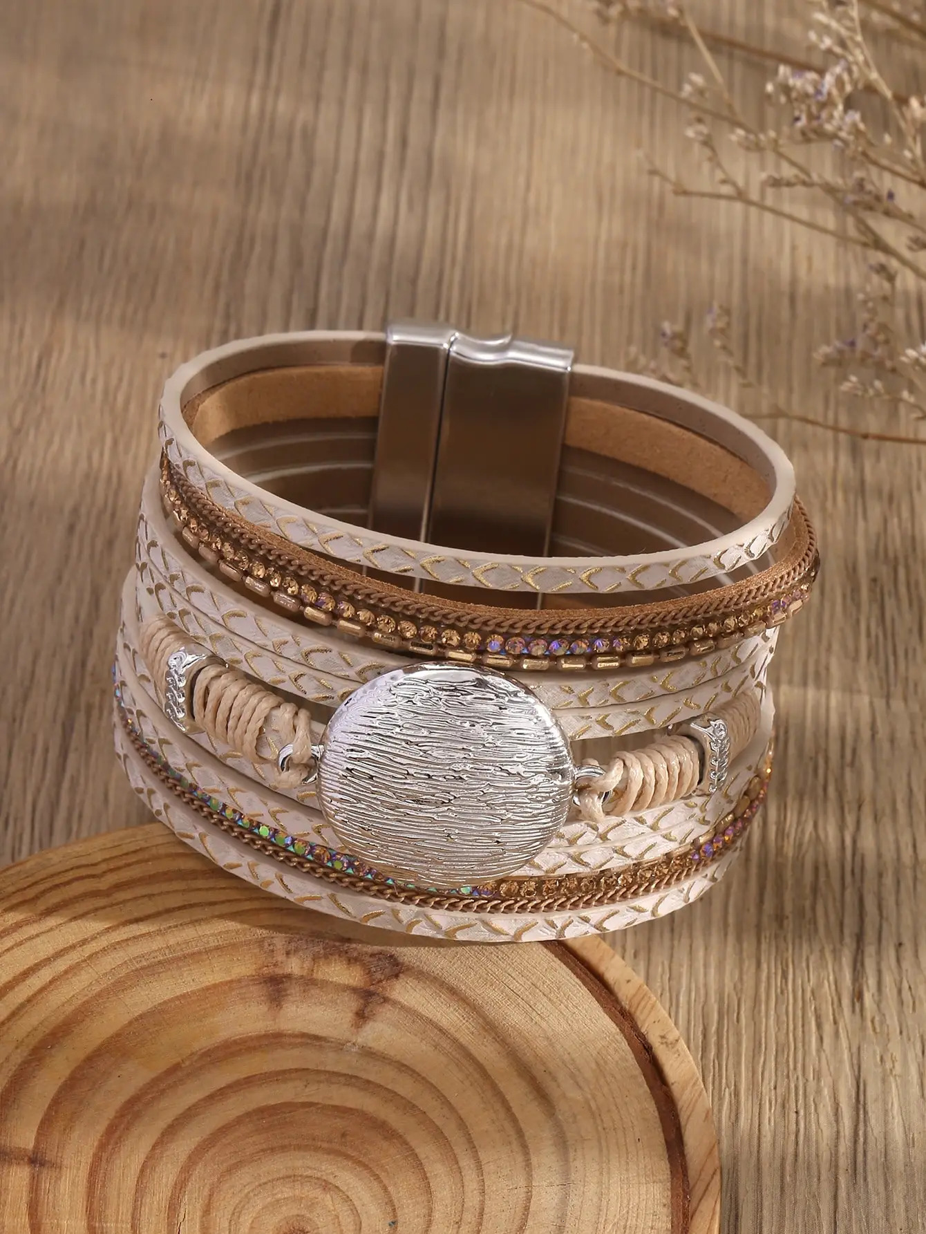 1 womens Euro-American magnetic buckle PU leather widened retro bracelet 260318BJ - view 5