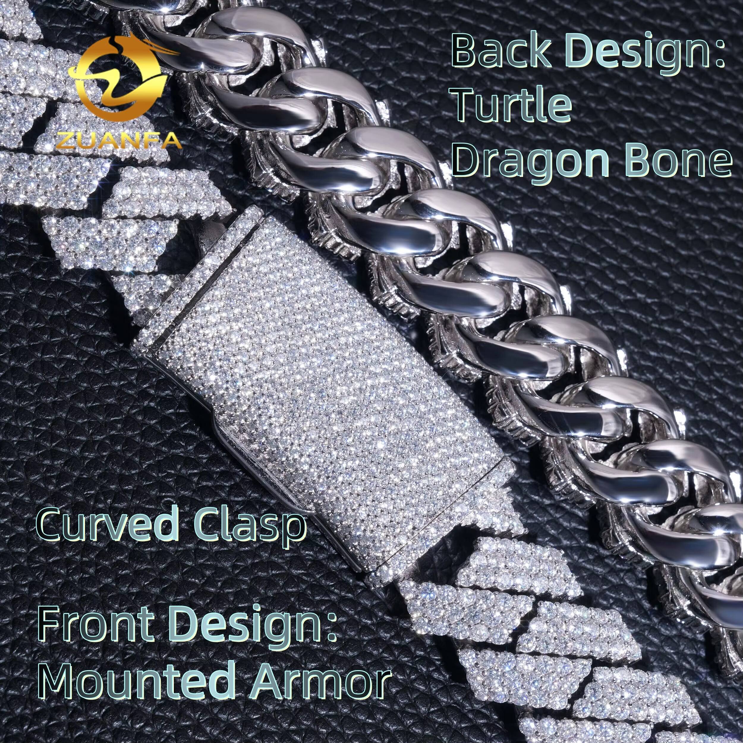 Armor Design Dragon Bone Chunky Heavy Thick 22mm Cuban Links Moissanite Prong Chain Soldier Chain Pass Diamond Tester