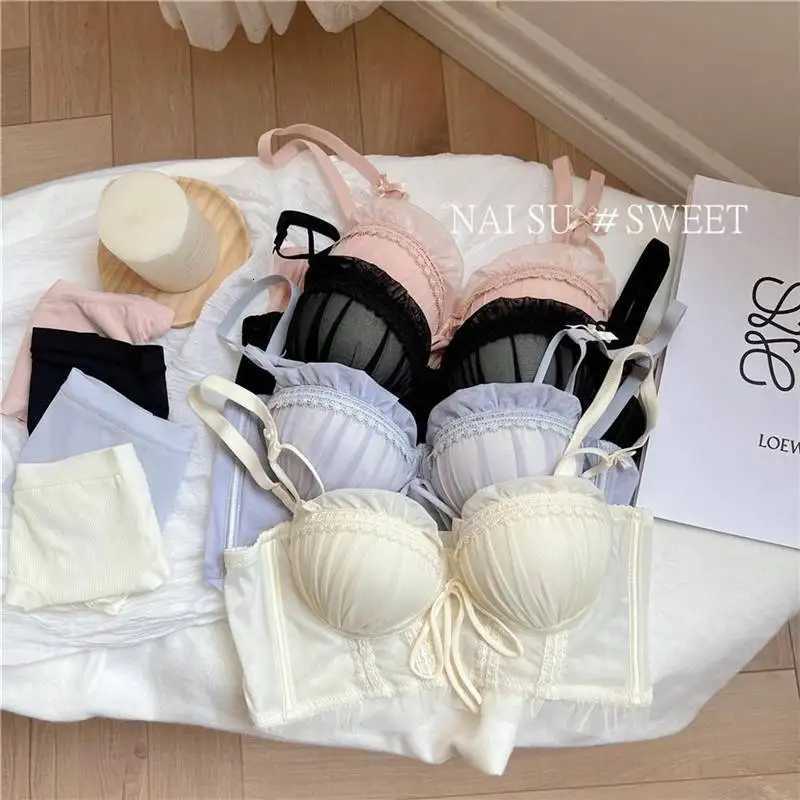 Lolita Bra Set for Women Wireless Push Up Bralette Lace Lingerie Set for Small Bust Gathering No Underwire MOYISU S-XL Z260402