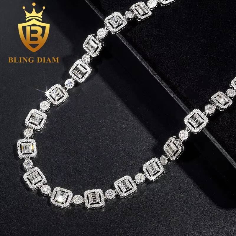 Blingdiam Custom Hip Hop Iced Out High Quality Cuban Necklace 925 Sterling Silver Moissanite Cuban Link Chain
