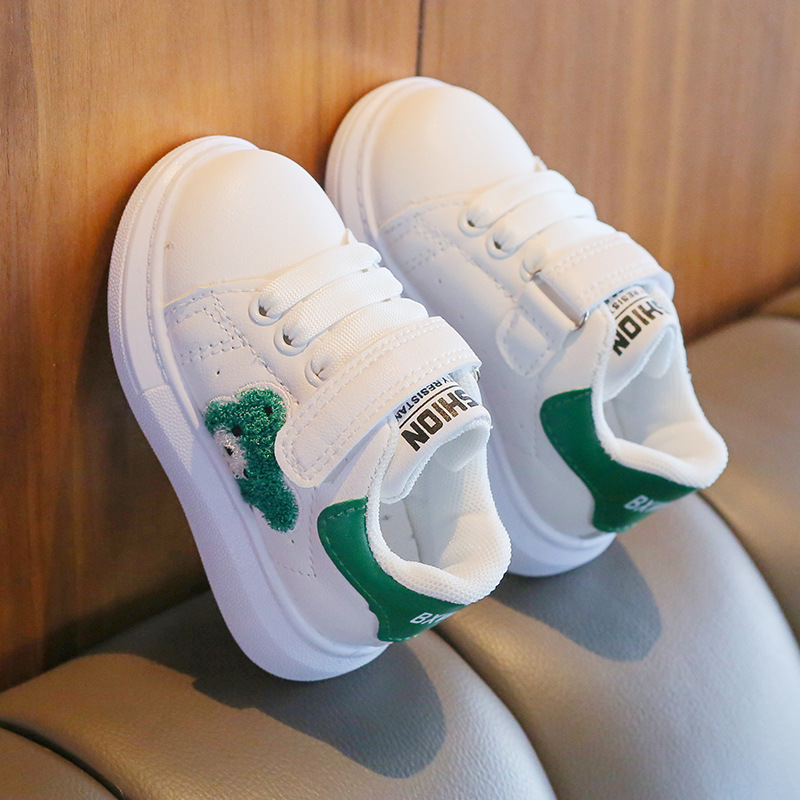 Toddler Cute Cartoon Bear Shoes Kids Non Slip White Casual Sneakers Loop Board Classic White Sneaker for Versatile Style Daily Wear Free Shipping size