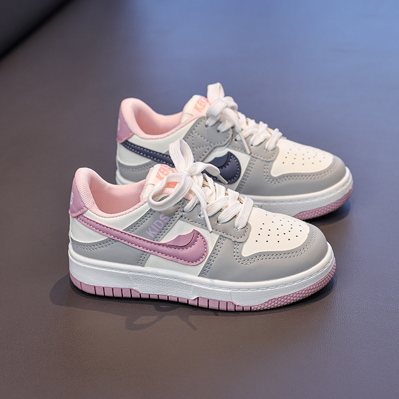 Girls Spring Summer Casual Sneakers Kids Color Block Low Top Skate Shoes Easy Tie Laces for Independent Wear Suitable for School Daily Free Shipping s