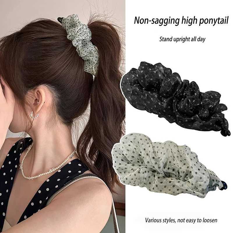 Korean-Style Polka Dot Colour-Block Pleated Printed Mesh Hair Clip For Women Fashionable Banana Clip Hair Accessory H260402