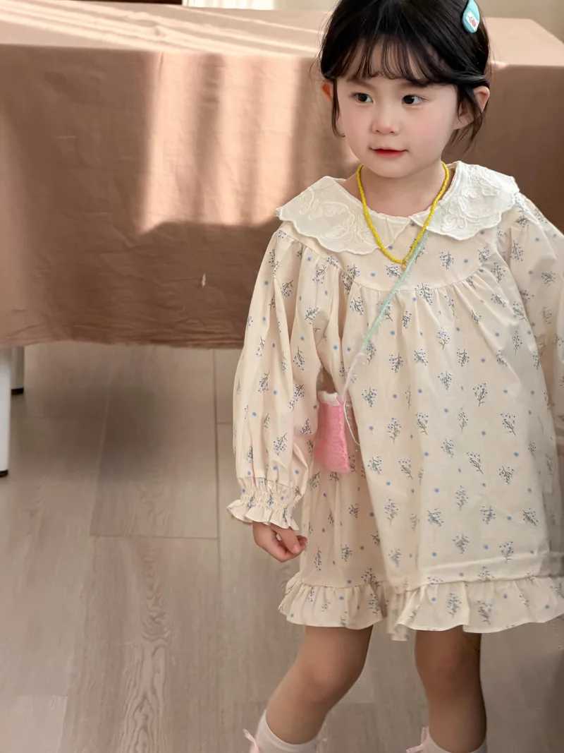 deer jonmi 2026 New Spring Toddlers Girls Printed Dresses Puff Sleeve Lace Collar Korean Style Children Cute Dress H260402