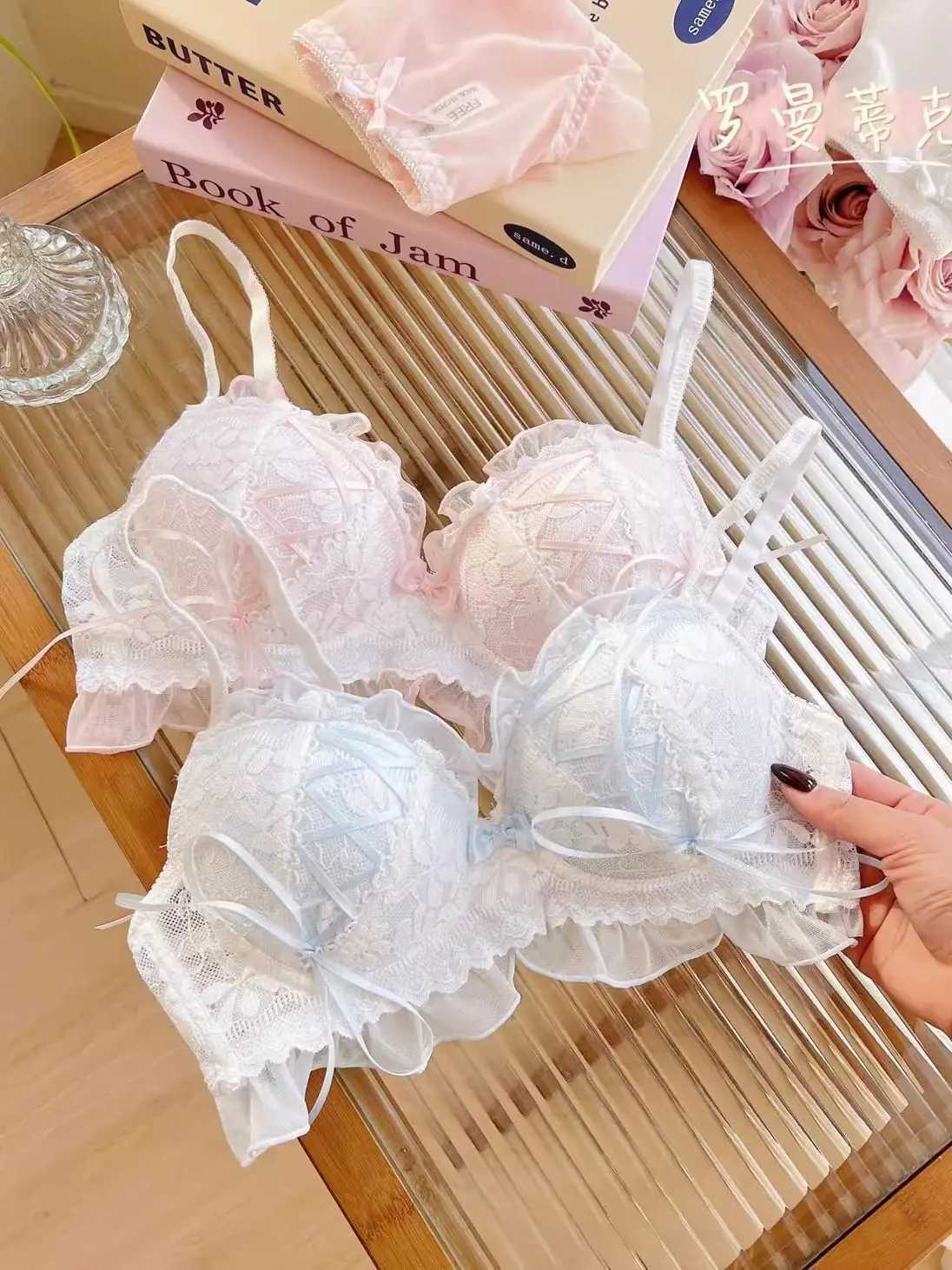YUQI Japanese Style Lace Lingerie Set Wireless Push Up Bra for Small Breasts Anti-Sagging Lolita Bralette Sheer Comfort Wear Z260402