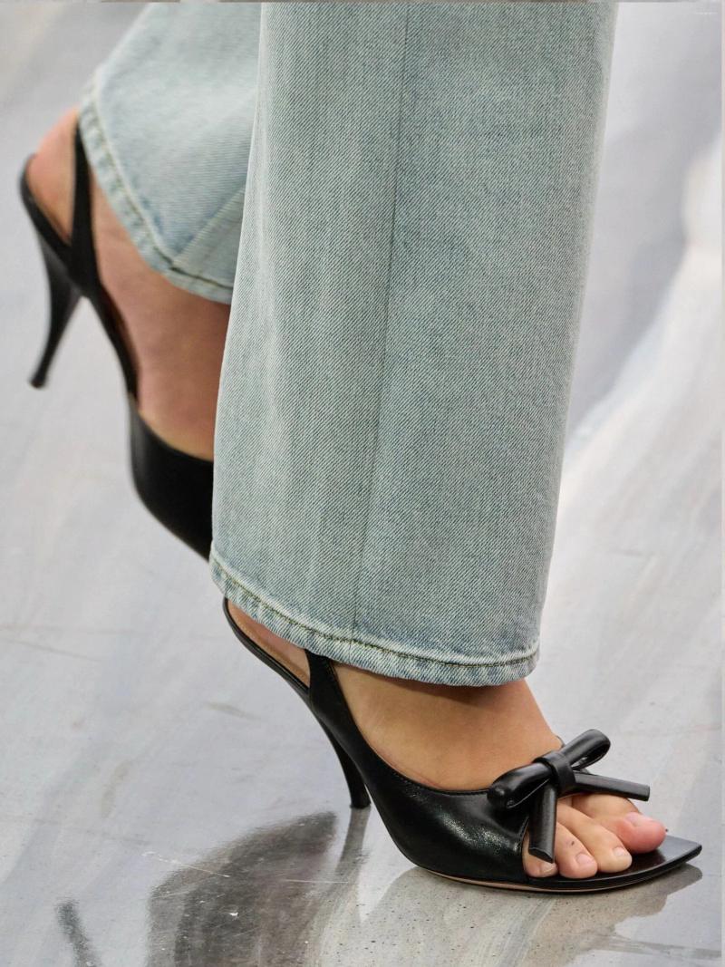Sandals 2026 Spring/Summer Women French Bow Stiletto Satin High-Heel Back Strap Semi-circular Square Toe Temperament