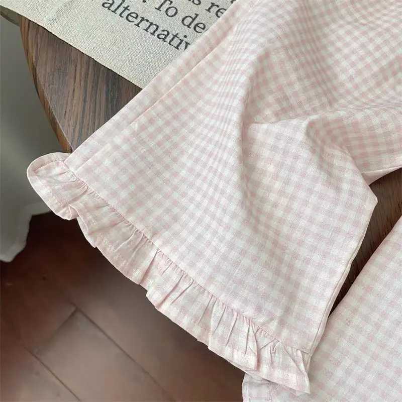 Childrens Clothing Sets Bow Short Sleeve Top Plaid Wide Leg Pants 2pcs Sets Kids Clothes for Girls Toddler Girl Clothes H260402