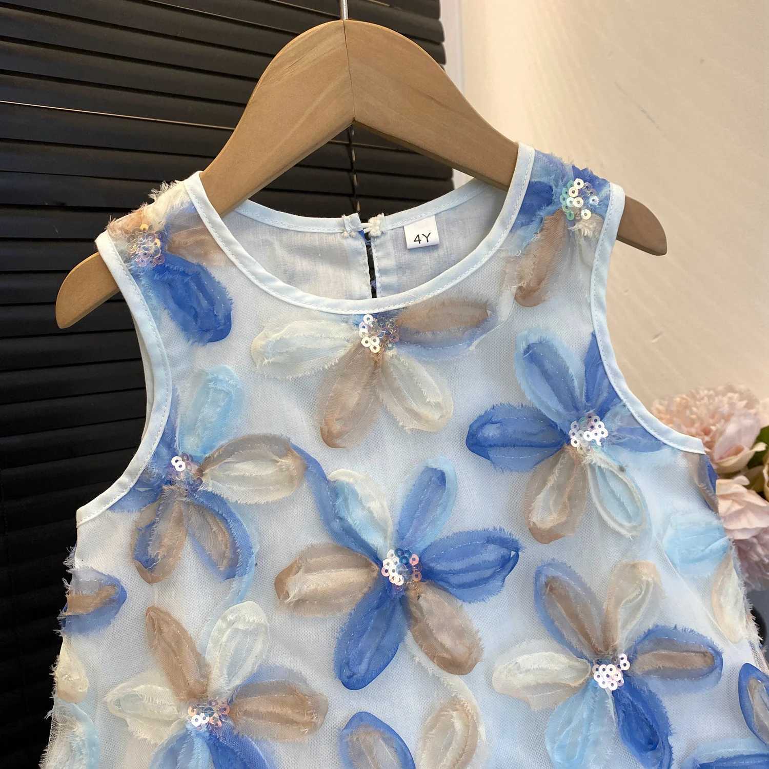 Humor Bear Girls Princess Dresses Summer Childrens Clothing Flower-sequined Fishtail Sleeveless Dress Costume Vestidos H260402