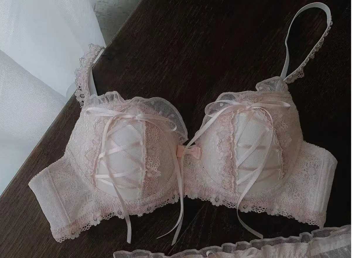 Lolita Prom Solid Color Sweet Bra Lace Bra Adjustable Gathering Anti-Expansion Bra Sweet Temperament Court Bra Z260402