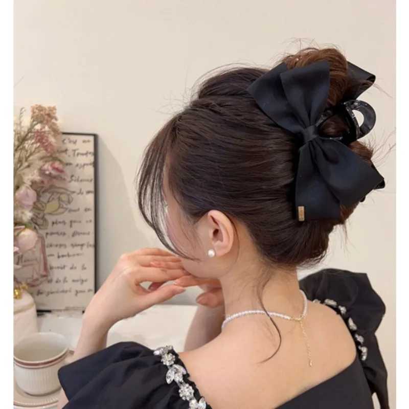 French Elegant Hair Clip Black Bow Claw Clip Hepburn Style Women Girl Back Of Head Tie Hairpin Fashion Hair Accessories H260402