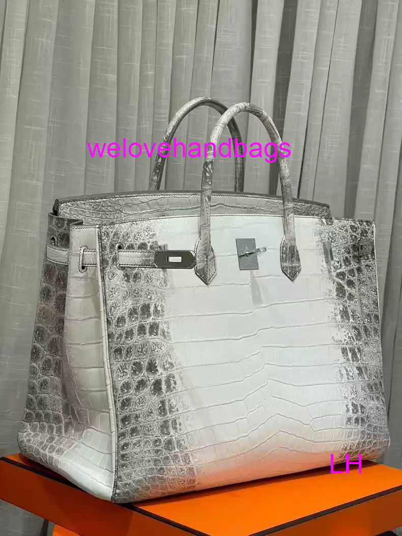 Woman Handbag Luxury 40cm Himalayan white Nile crocodile First grade leather Wax thread all hand sewn Handly26