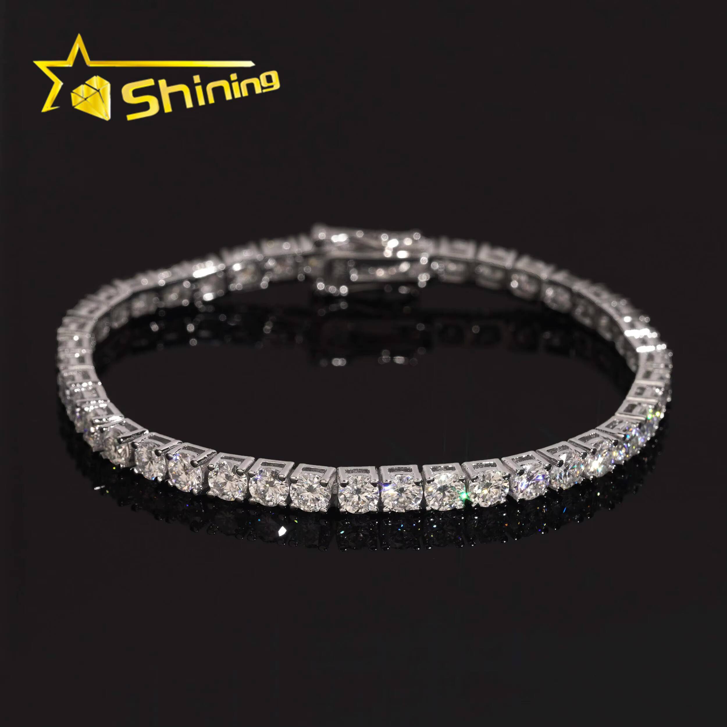 USA Warehouse Local Stock GRA Cert 4MM 925 Solid Silver Hip Hop Iced Out VVS Moissanite Diamond Tennis Chain Bracelet