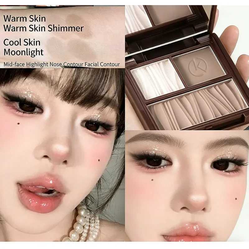 Natural Matte 3-in-1 Contour Palette - Highlighter Bronzer Blush Face Sculpting Powder Kit - Valentines Day Makeup Gift Set H260402