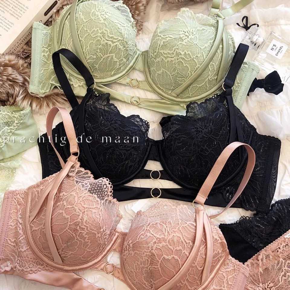 Hollow Lace Bra Set Large Breasts Gathered Comfortable Soft Steel Ring Top Support Anti-Sagging Breathable Thin Bra Set Z260402