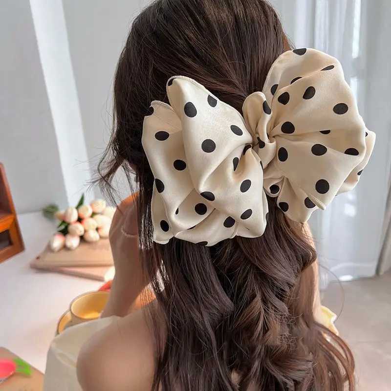 1pc Wave Point Big Bow Clip Headpiece Hairclip Female Summer Rear Head Spring Clip Forest Style Fairy Beauty H260402