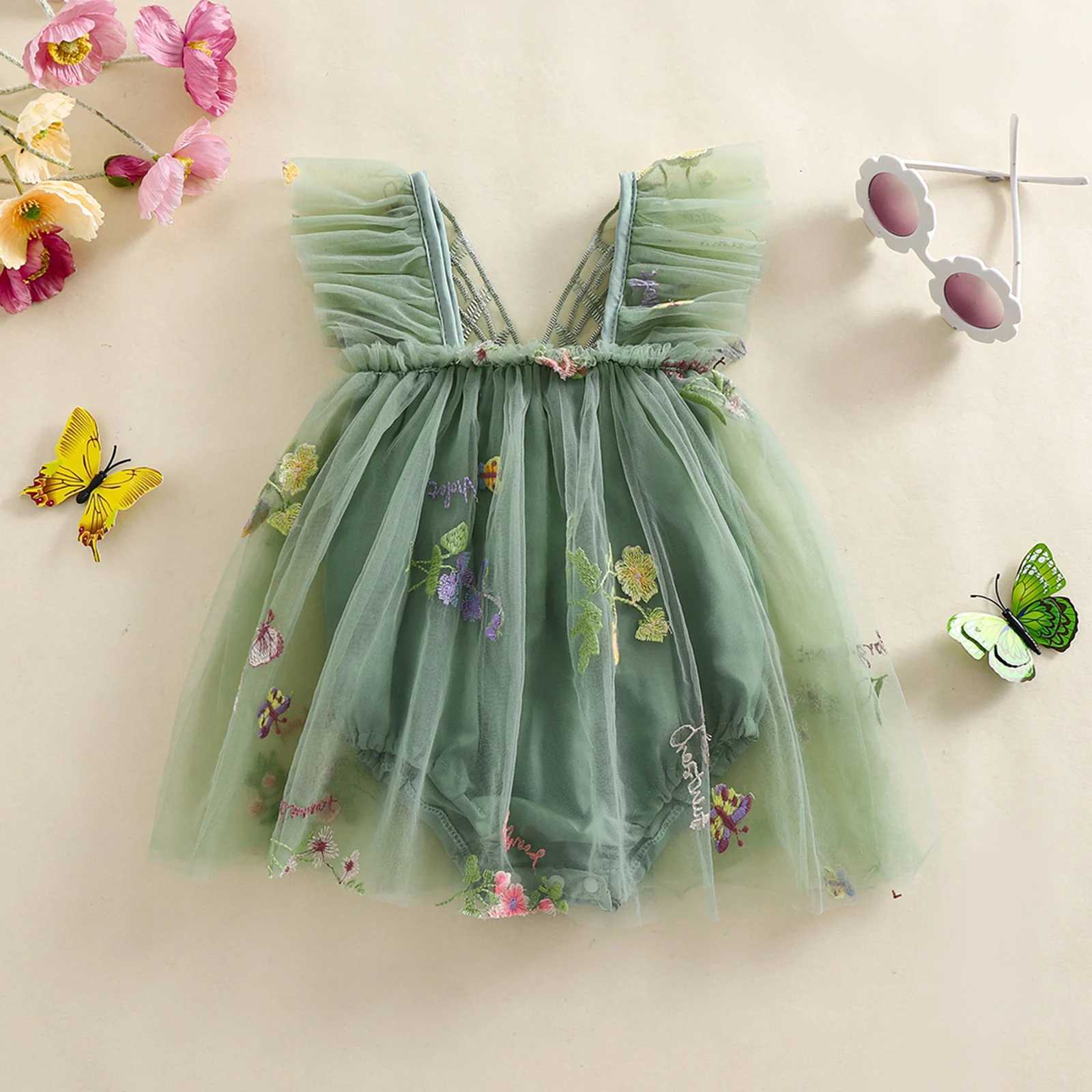 Summer Newborn Baby Girl Rompers Outfits Mesh Flower Butterfly Embroidery Bodysuits Dress Toddler Fashion Jumpsuits Clothes H260402